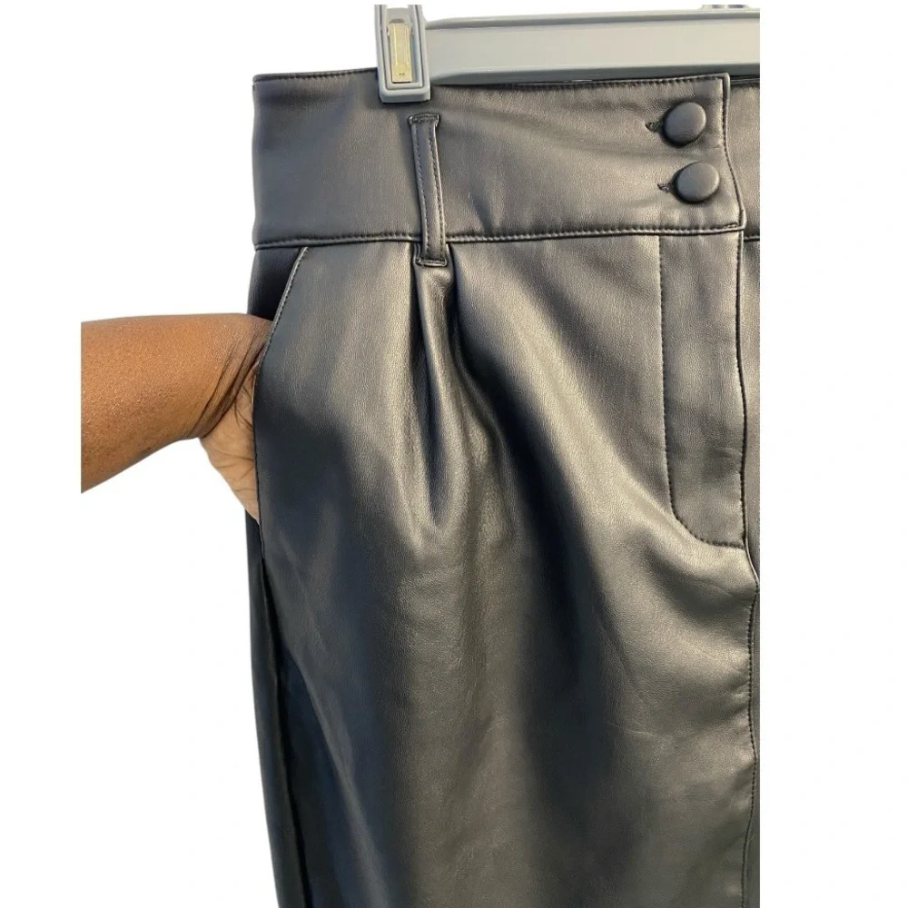 Reitmans Signature Black Pleather Skirt With Pockets Zip Button Closure Size 12 - Picture 4 of 10